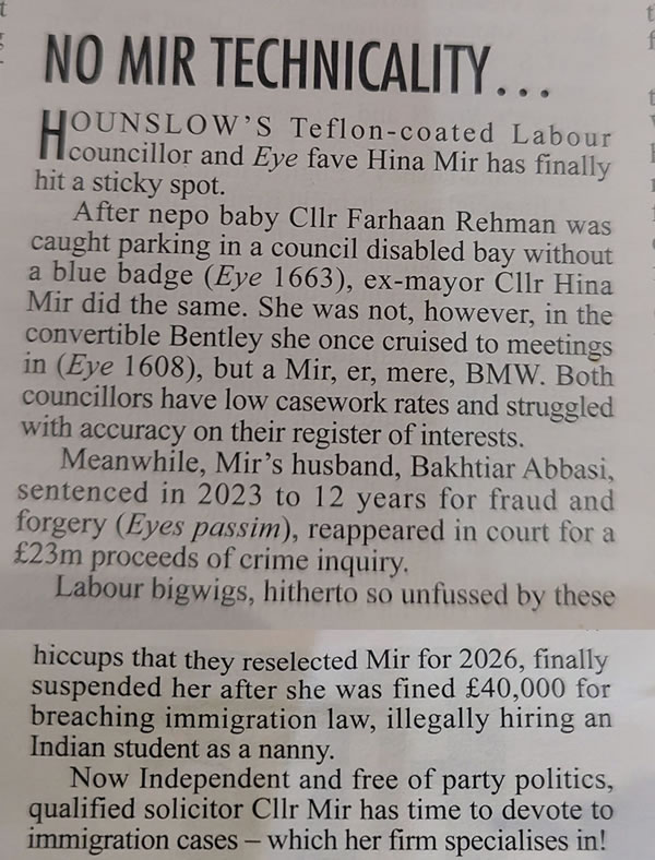 Hina Mir in Private Eye 