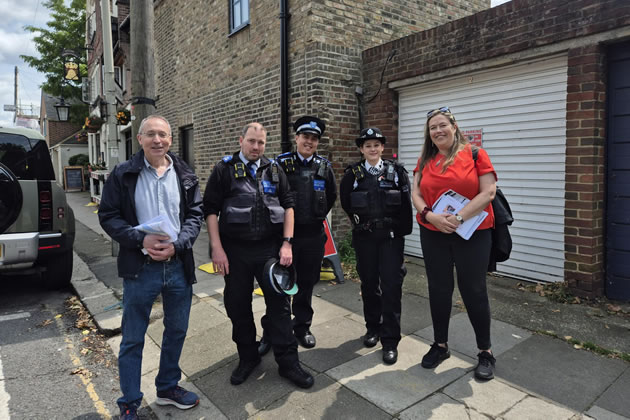Cllr Croft (right) out and about with the ward police team and Andy Slaughter MP 