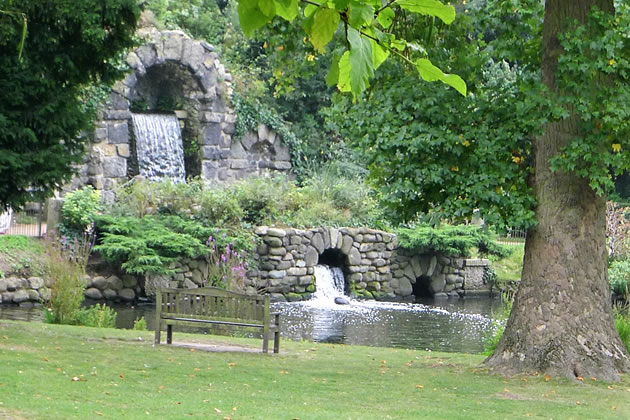 The cascade in Chiswick House Gardens viewed from the villa