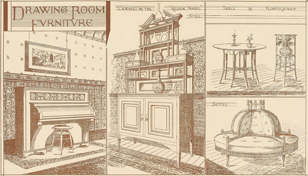 -	Furniture designs by E W Godwin