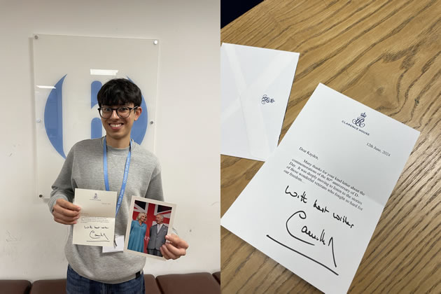 Kayden with a letter he received from Queen Camilla 