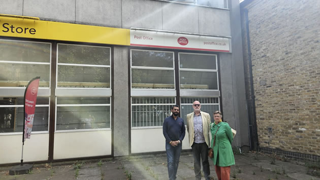 Outside the closed Chiswick Post Office