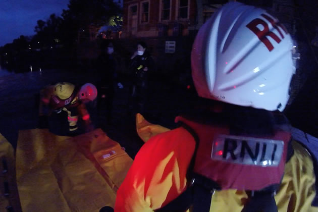The Chiswick RNLI lifeboat crew with the stranded whale
