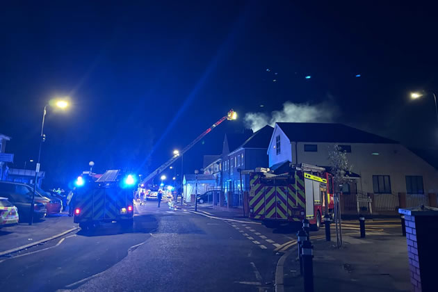 A 32-metre turntable ladder was deployed as a water tower