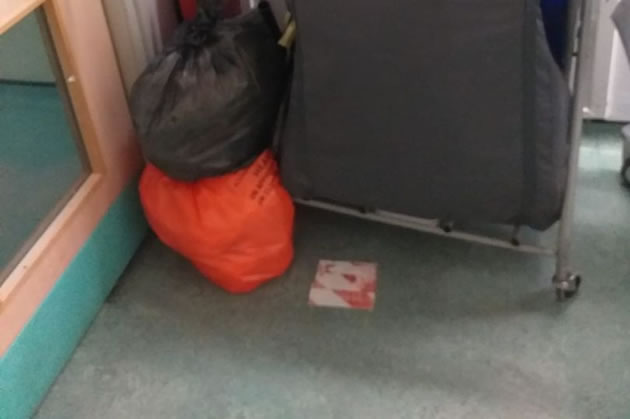 Alleged "bloody gauze" on a St George's Hospital floor