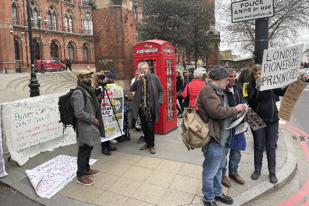 Protesters outside the summit, led by Piers Corbyn