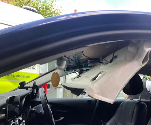 Roof of car where drugs were found in Colliers Wood